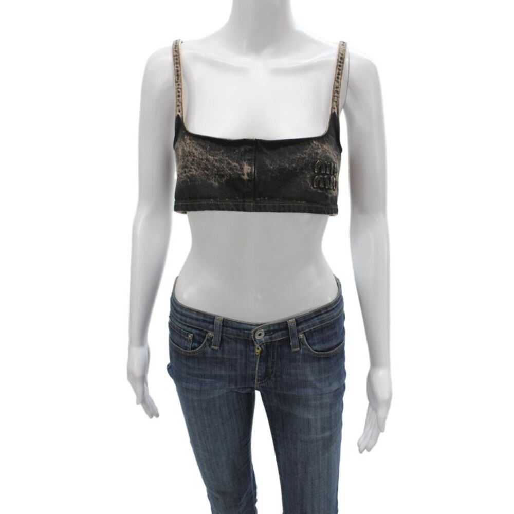 Miu Miu Womens Denim Square Neck Sleeveless Camisole Black Designer Size 38